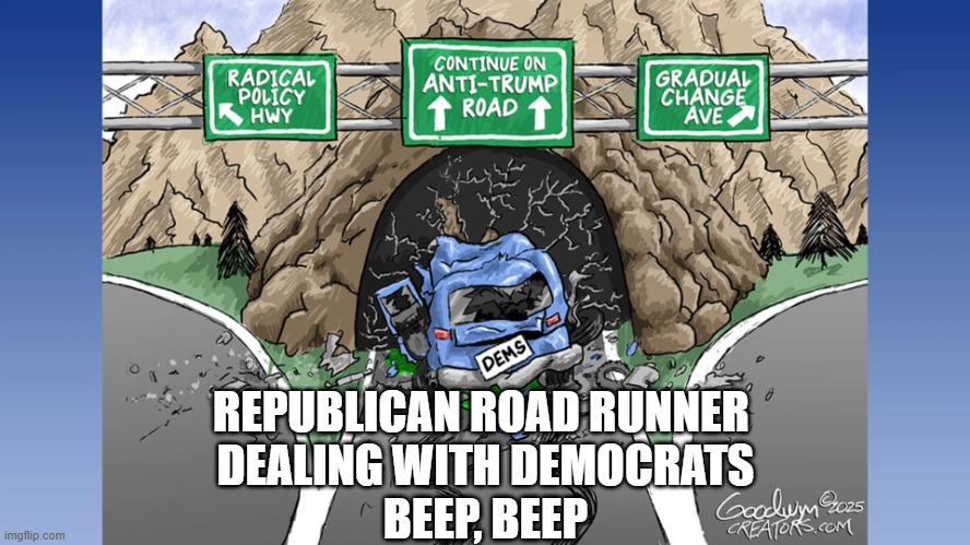 The Road Runner is Republican | REPUBLICAN ROAD RUNNER 
DEALING WITH DEMOCRATS
BEEP, BEEP | image tagged in the road runner is republican | made w/ Imgflip meme maker