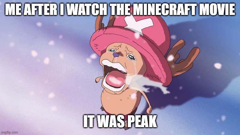 crying chopper one piece | ME AFTER I WATCH THE MINECRAFT MOVIE; IT WAS PEAK | image tagged in crying chopper one piece | made w/ Imgflip meme maker