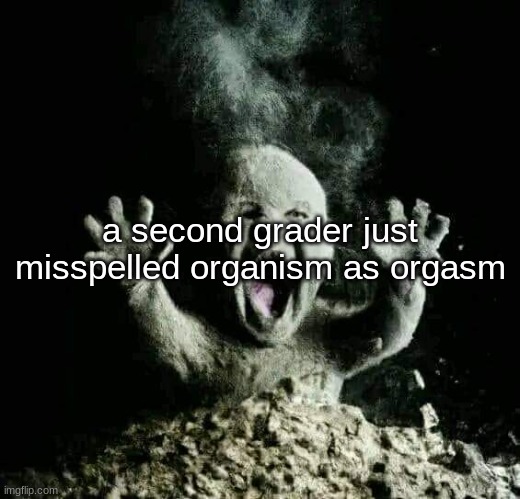 ​ | a second grader just misspelled organism as orgasm | image tagged in ash baby | made w/ Imgflip meme maker