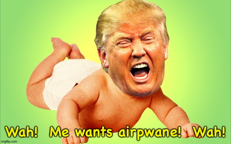 One way or another | Wah!  Me wants airpwane!  Wah! | image tagged in baby trump | made w/ Imgflip meme maker