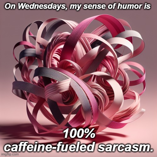 Wednesday 100% caffeine | On Wednesdays, my sense of humor is; 100% caffeine-fueled sarcasm. | image tagged in wednesday | made w/ Imgflip meme maker