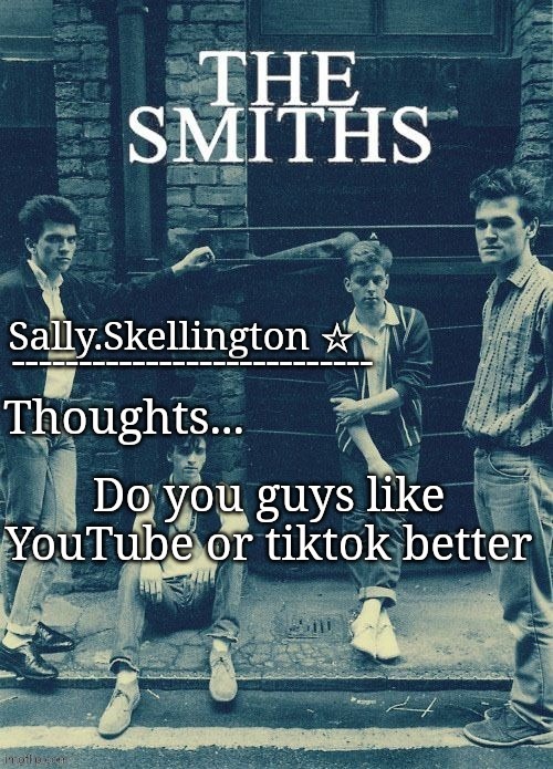 Sally's temp | Do you guys like YouTube or tiktok better | image tagged in sally's temp | made w/ Imgflip meme maker