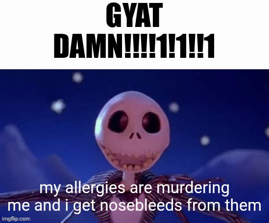 Gyat Damn | my allergies are murdering me and i get nosebleeds from them | image tagged in gyat damn | made w/ Imgflip meme maker