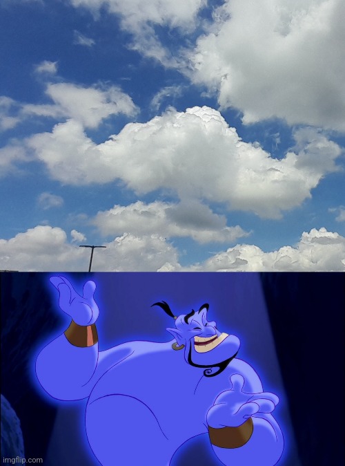 GENIE IS IN THE SKY!? | image tagged in aladdin genie,genie,lamp | made w/ Imgflip meme maker