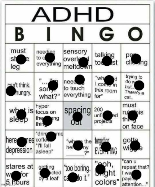 adhd bingo | image tagged in adhd bingo | made w/ Imgflip meme maker