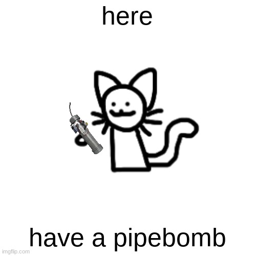 Pipe bomb :3 | here have a pipebomb | image tagged in pipe bomb 3 | made w/ Imgflip meme maker