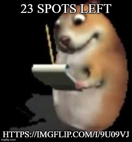 Chomik type | 23 SPOTS LEFT; HTTPS://IMGFLIP.COM/I/9U09VJ | image tagged in chomik type | made w/ Imgflip meme maker