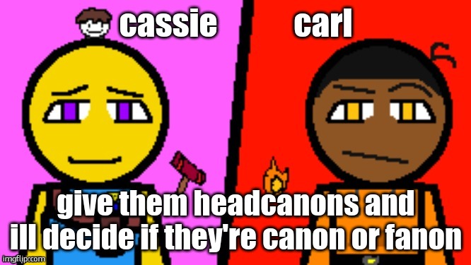 Carl and Cassie (full image) | cassie            carl; give them headcanons and ill decide if they're canon or fanon | image tagged in carl and cassie full image | made w/ Imgflip meme maker