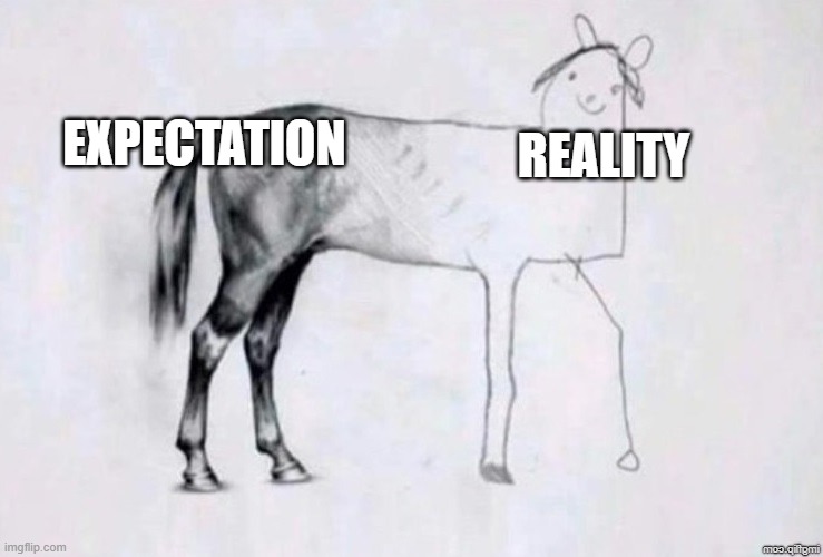 Horse Drawing | EXPECTATION; REALITY | image tagged in horse drawing | made w/ Imgflip meme maker