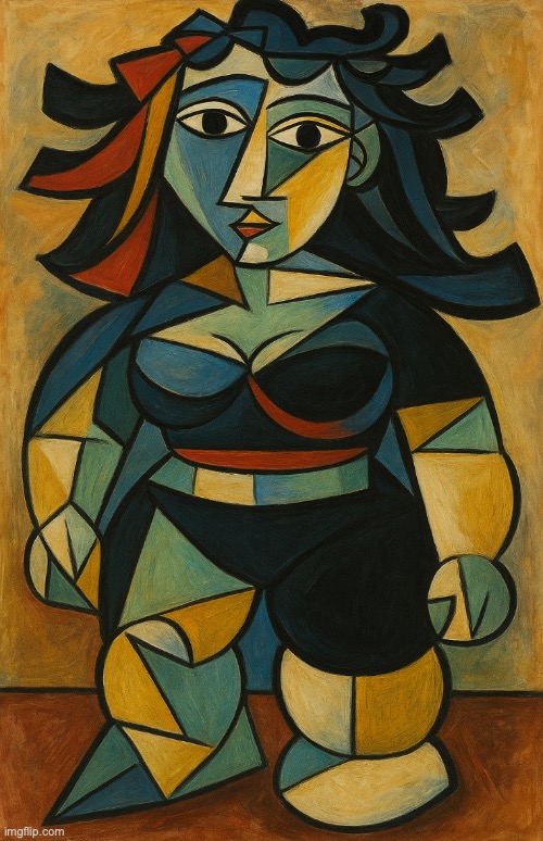 Claire if she was created by Pablo Picasso (AI generated) | made w/ Imgflip meme maker