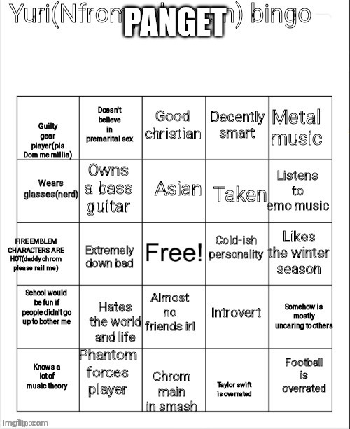 Nfrompokemon bingo | PANGET | image tagged in nfrompokemon bingo | made w/ Imgflip meme maker