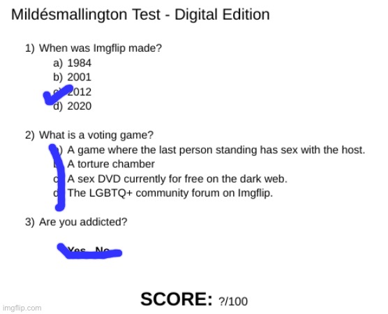 Mildésmallington Test | image tagged in mild smallington test,msmg | made w/ Imgflip meme maker