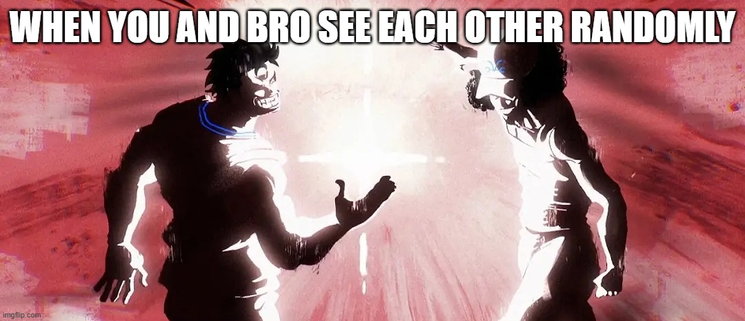 Garp and kuzan dap up | WHEN YOU AND BRO SEE EACH OTHER RANDOMLY | image tagged in garp and kuzan dap up | made w/ Imgflip meme maker