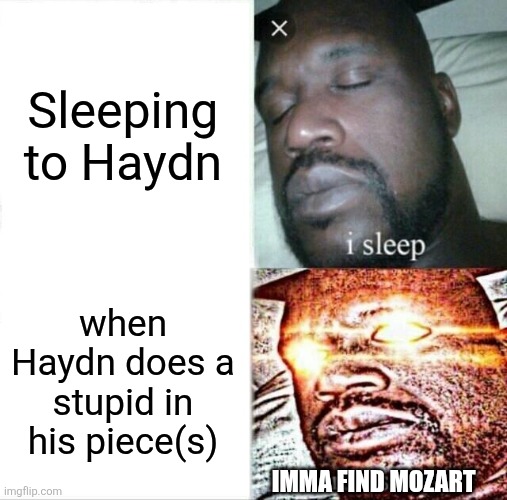 Sleeping Shaq | Sleeping to Haydn; when Haydn does a stupid in his piece(s); IMMA FIND MOZART | image tagged in memes,sleeping shaq | made w/ Imgflip meme maker