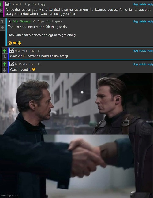 image tagged in endgame handshake | made w/ Imgflip meme maker