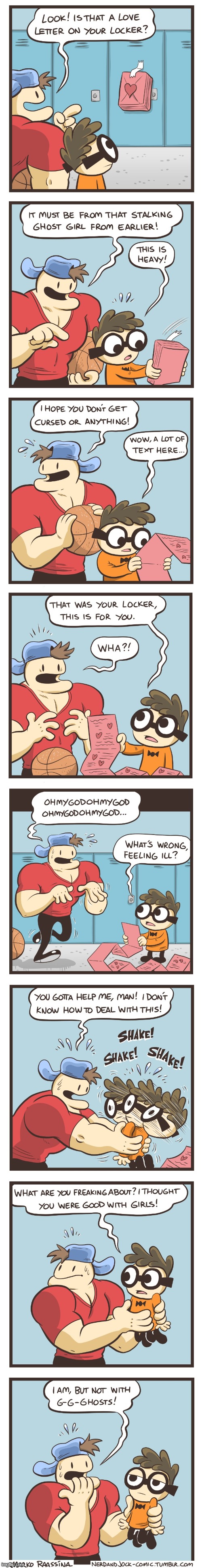 image tagged in nerd,jock,letter,locker,love letter,nervous | made w/ Imgflip meme maker