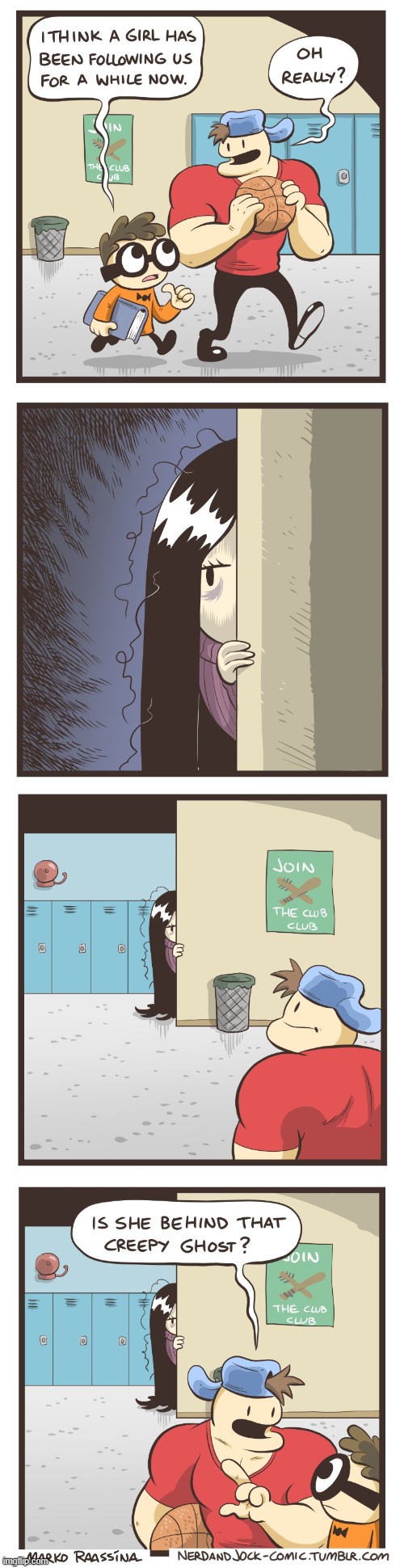 The debut comic of the character Olga from Nerd & Jock! | image tagged in nerd,jock,girl,olga,creepy,ghost | made w/ Imgflip meme maker