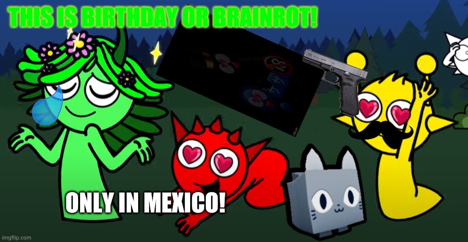 Only in mexico | THIS IS BIRTHDAY OR BRAINROT! ONLY IN MEXICO! | image tagged in sprunki brainrot,mexico,ohio,sprunki | made w/ Imgflip meme maker