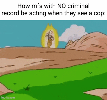 the cops don't fw them bruh | How mfs with NO criminal record be acting when they see a cop: | image tagged in gifs,luffy,goku,anime,cops,funny | made w/ Imgflip video-to-gif maker