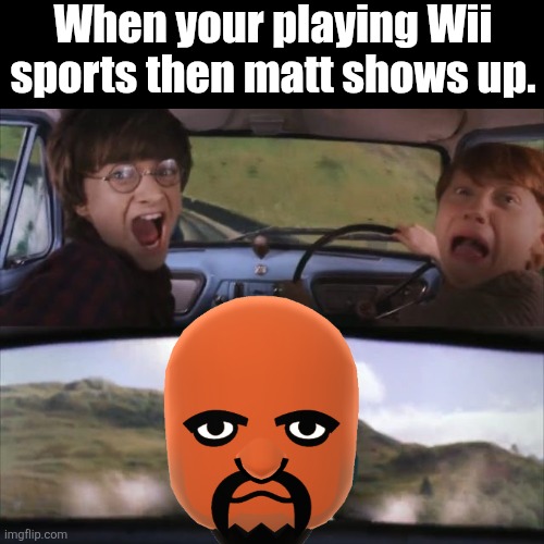 MATT NO PLEASE! | When your playing Wii sports then matt shows up. | image tagged in tom chasing harry and ron weasly,wii,wii sports,matt,matt from wii sports | made w/ Imgflip meme maker