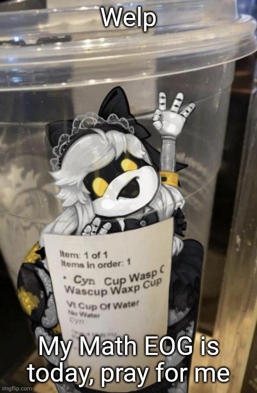 I might be cooked, or I might cook | Welp; My Math EOG is today, pray for me | image tagged in cup of cyn | made w/ Imgflip meme maker
