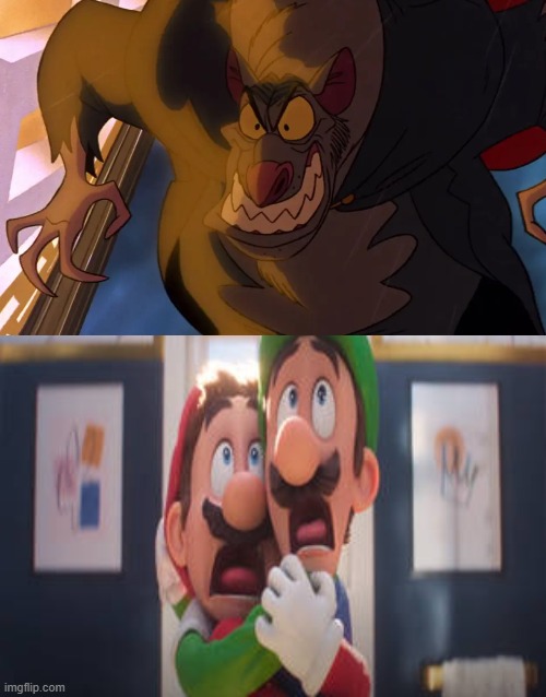 mario and luigi scared of ratigan | image tagged in mario and luigi scared of what,ratigan,gaming,nintendo,walt disney,super mario bros | made w/ Imgflip meme maker