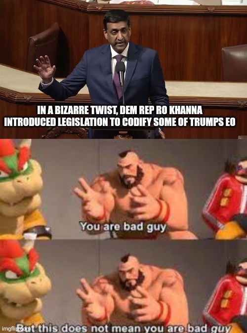 IN A BIZARRE TWIST, DEM REP RO KHANNA INTRODUCED LEGISLATION TO CODIFY SOME OF TRUMPS EO | image tagged in funny memes | made w/ Imgflip meme maker