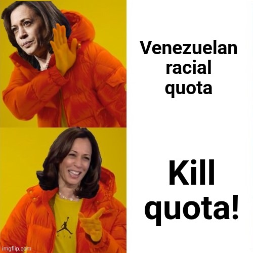 Kamala Harris Hotline Bling | Venezuelan
racial
quota Kill
quota! | image tagged in kamala harris hotline bling | made w/ Imgflip meme maker