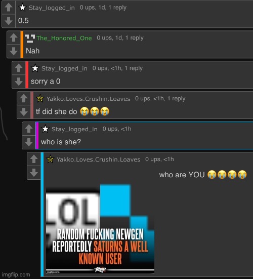 the context is that “how good a user am i” thing and i guess newgens are just telling users they don’t know to off themselves | made w/ Imgflip meme maker