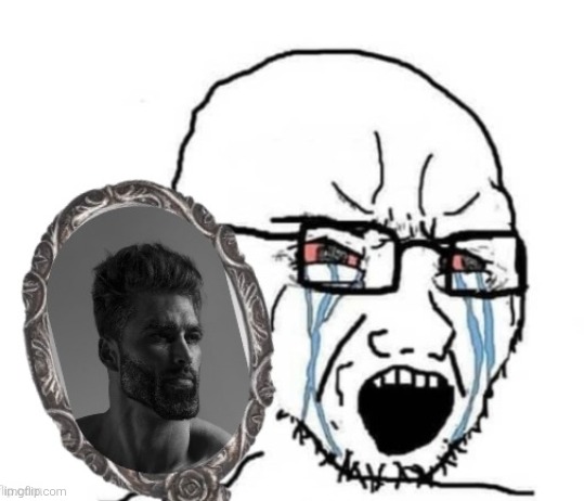 Here we go everyone | image tagged in virgin mirror | made w/ Imgflip meme maker