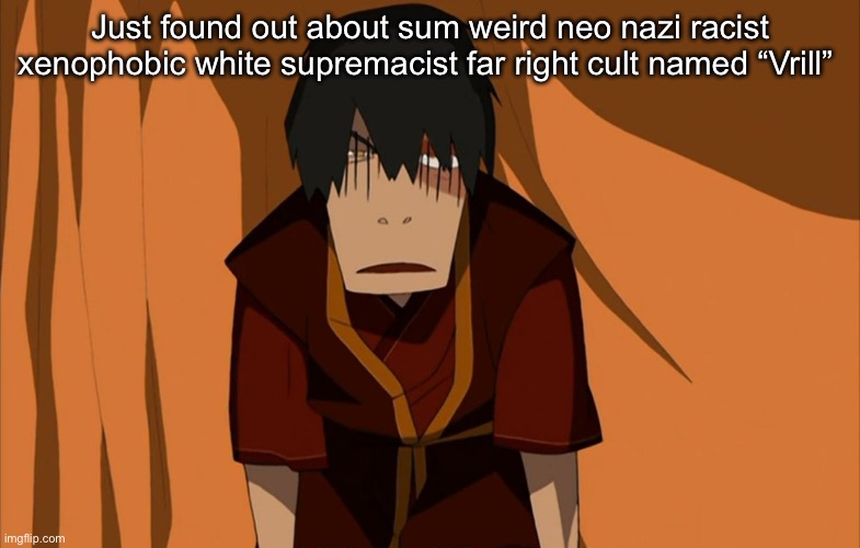 Why are people so hateful | Just found out about sum weird neo nazi racist xenophobic white supremacist far right cult named “Vrill” | image tagged in zuko flustered | made w/ Imgflip meme maker