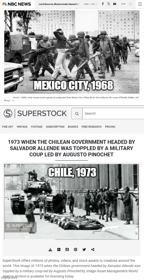 I'll Just Leave These Here for Now, No Reason | MEXICO CITY, 1968; CHILE, 1973 | made w/ Imgflip meme maker