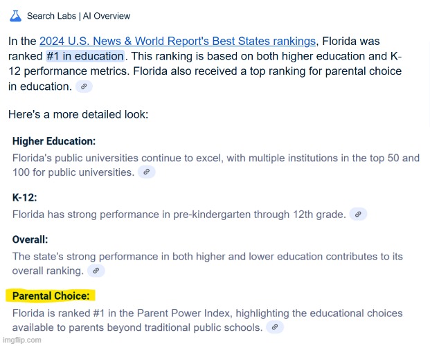 Florida Schools Rated Number 1 in US | image tagged in doe,education | made w/ Imgflip meme maker
