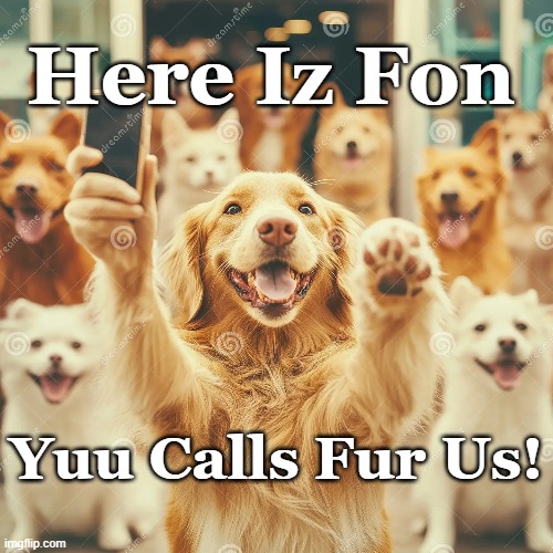 Call Fur US! | Here Iz Fon; Yuu Calls Fur Us! | image tagged in many dogs w fon,yuu calls fur us | made w/ Imgflip meme maker
