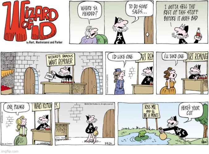 image tagged in comics,wizard of id,frog,wart removal,racket | made w/ Imgflip meme maker