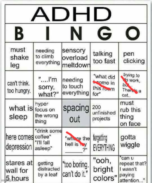 I'm straight | image tagged in adhd bingo | made w/ Imgflip meme maker