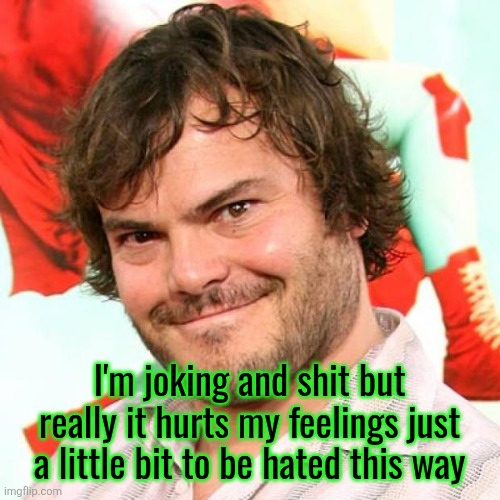 jack black | I'm joking and shit but really it hurts my feelings just a little bit to be hated this way | image tagged in jack black | made w/ Imgflip meme maker