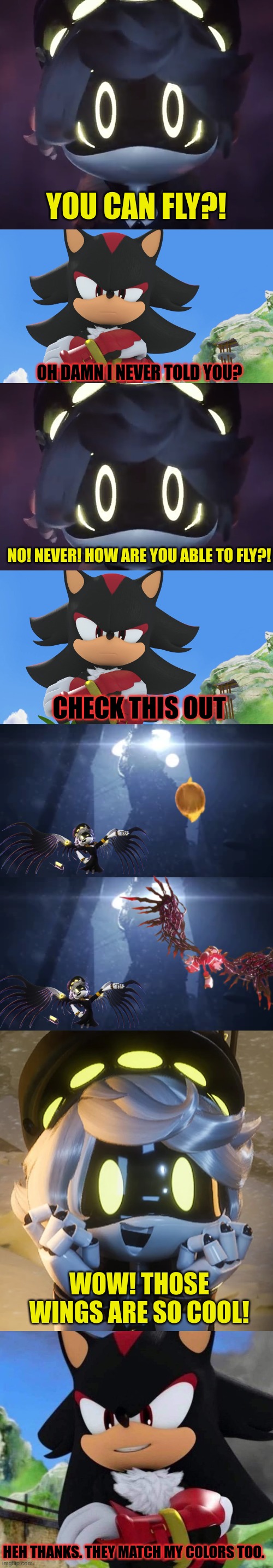 N takes shadow to copper 9 part 4 | YOU CAN FLY?! OH DAMN I NEVER TOLD YOU? NO! NEVER! HOW ARE YOU ABLE TO FLY?! CHECK THIS OUT; WOW! THOSE WINGS ARE SO COOL! HEH THANKS. THEY MATCH MY COLORS TOO. | image tagged in murder drones | made w/ Imgflip meme maker