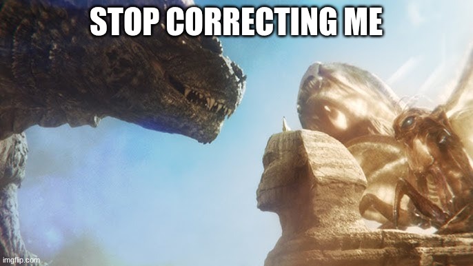 godzilla | STOP CORRECTING ME | image tagged in godzilla | made w/ Imgflip meme maker