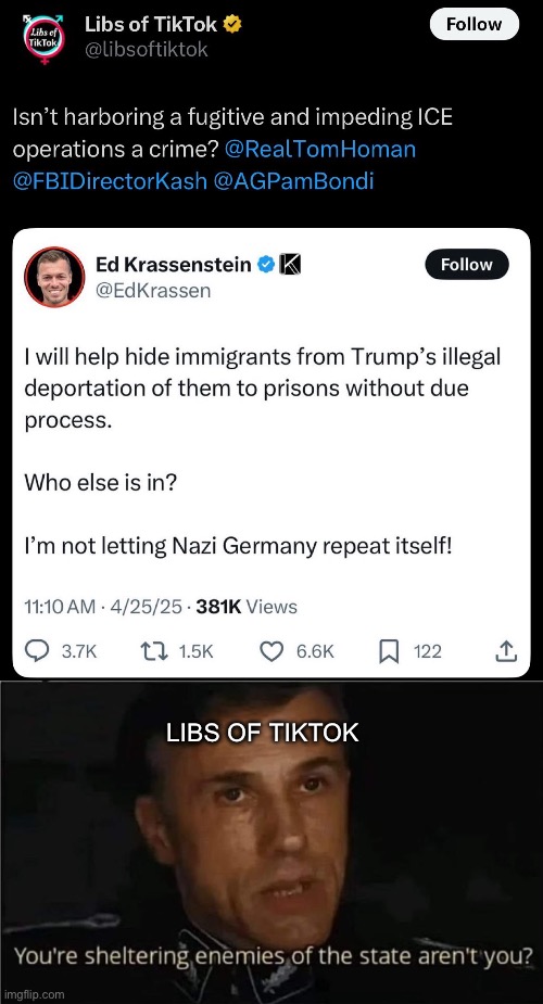 Legal =/= moral. | LIBS OF TIKTOK | image tagged in libs of tiktok,immigration,inglorious basterds,enemies of the state,donald trump | made w/ Imgflip meme maker