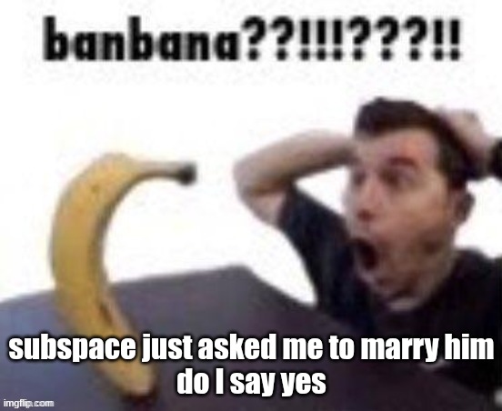 banbana??!!!???!! | subspace just asked me to marry him
do I say yes | image tagged in banbana | made w/ Imgflip meme maker