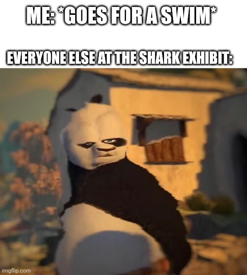 wait what | ME: *GOES FOR A SWIM*; EVERYONE ELSE AT THE SHARK EXHIBIT: | image tagged in drunk kung fu panda | made w/ Imgflip meme maker