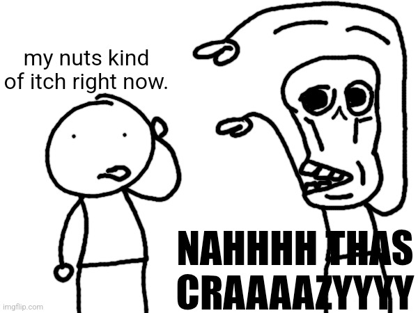 geebic | my nuts kind of itch right now. NAHHHH THAS CRAAAAZYYYY | image tagged in geebic,geeb | made w/ Imgflip meme maker
