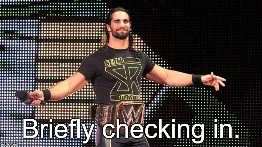 It's Cheez. Imma check in every couple of days or so. | Briefly checking in. | image tagged in seth rollins | made w/ Imgflip meme maker