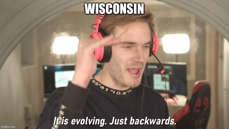 Its evolving just backwards | WISCONSIN | image tagged in its evolving just backwards | made w/ Imgflip meme maker