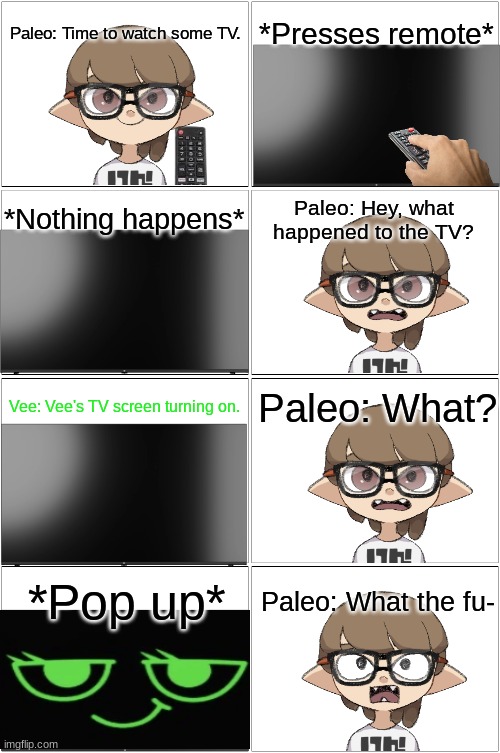 Tee Vee.mp3 | image tagged in comic,paleo,vee,dandy's world | made w/ Imgflip meme maker