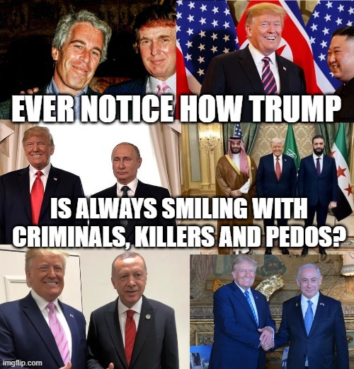 Trump with Western Civ Leaders Smiling not so much. | image tagged in trump,happy,killers,pedos,criminals | made w/ Imgflip meme maker