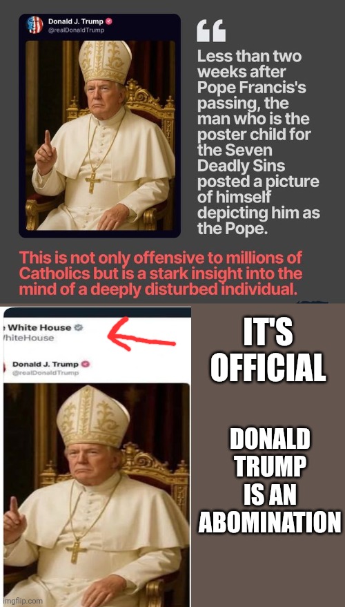 Trump Is An Abomination. He Is Regarded With EXTREME Disgust, Hatred, And Loathing.  He's Morally Wrong & Repugnant | IT'S OFFICIAL; DONALD TRUMP IS AN ABOMINATION | image tagged in disgusting donald,terrorist trump,pathetic,abomination,maga,memes | made w/ Imgflip meme maker