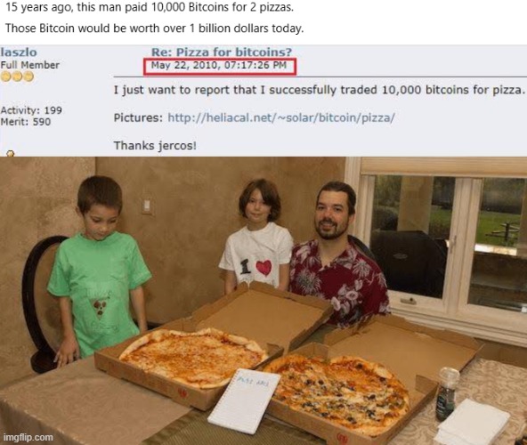 The most expensive pizza of all time | image tagged in bitcoin,pizza,btc,cryptocurrency,crypto | made w/ Imgflip meme maker