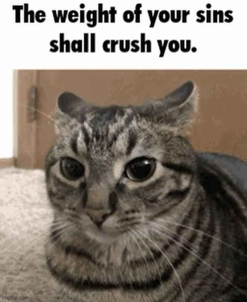 The weight of your sins shall crush you | image tagged in the weight of your sins shall crush you | made w/ Imgflip meme maker